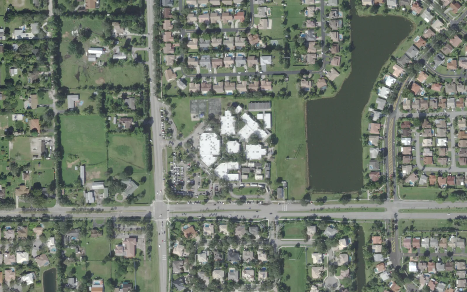 Hawkes Bluff Elementary School's campus on SW 160th Avenue in far west Davie, seen from the air