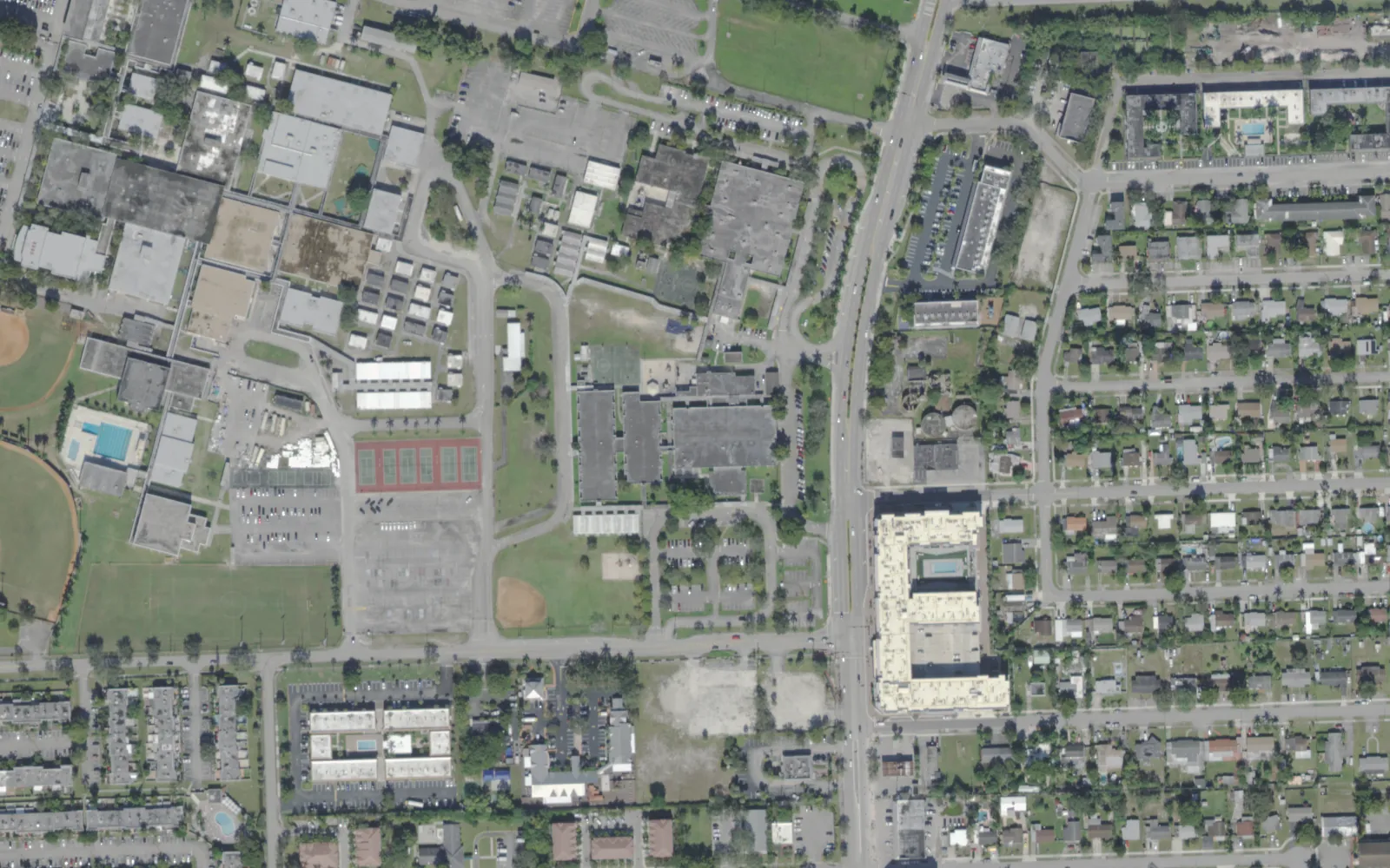 The Nova schools area along SW 39th Street in Davie, including Nova Eisenhower Elementary, seen from the air