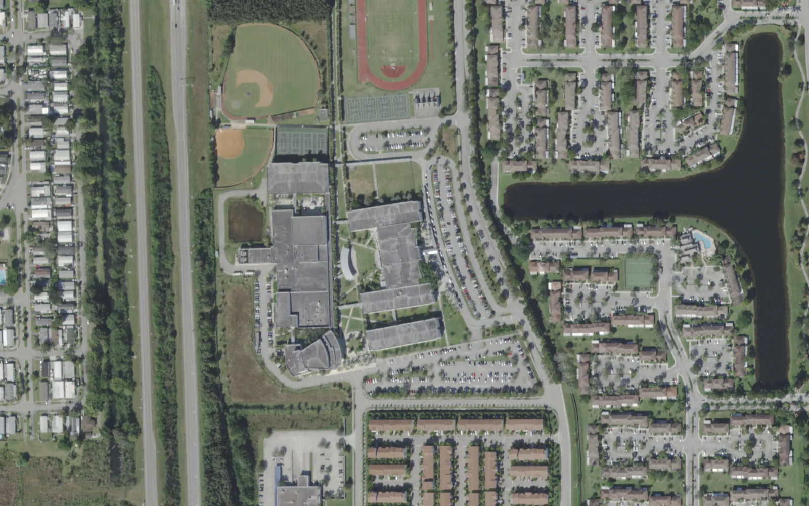 West Broward High School's campus on NW 209th Avenue in Pembroke Pines, seen from the air